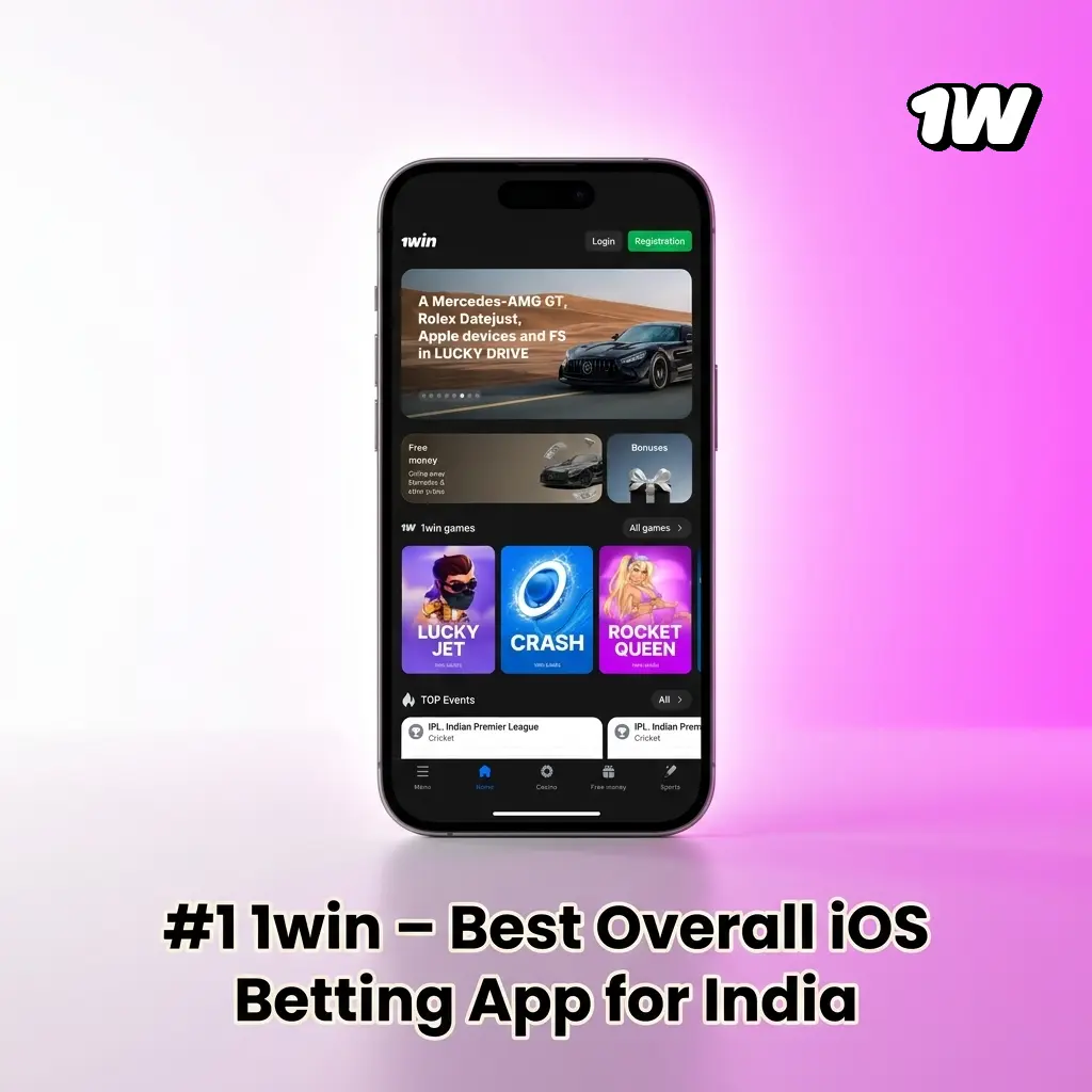1win iOS betting app PWA on iPhone showing IPL cricket markets and 500% welcome bonus up to 180,000 INR