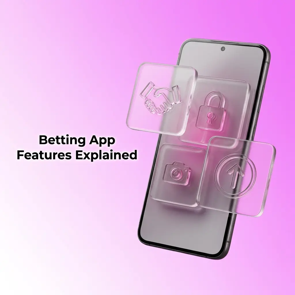 Betting app features including push notifications, biometric login, live streaming, and dark mode for Indian bettors