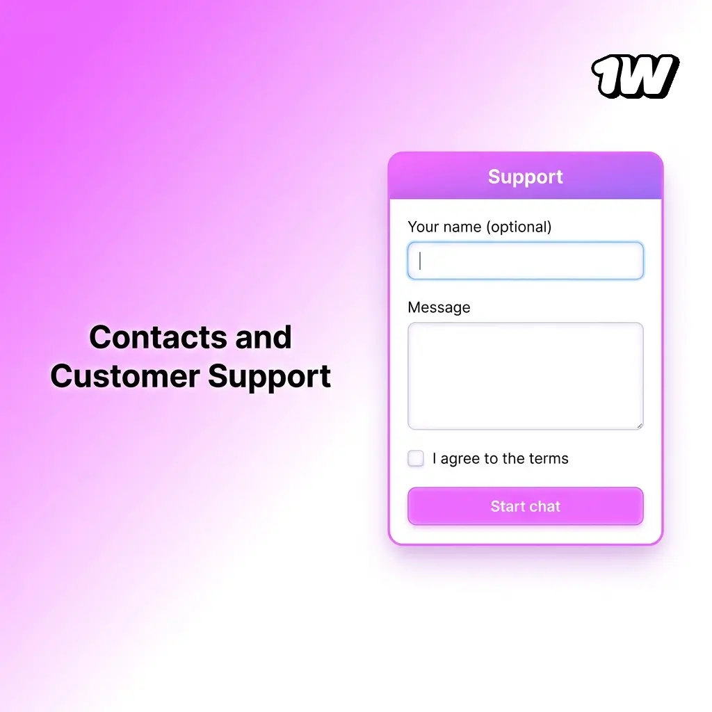 1win customer support contact options including live chat, email, Telegram, and social media for Indian players