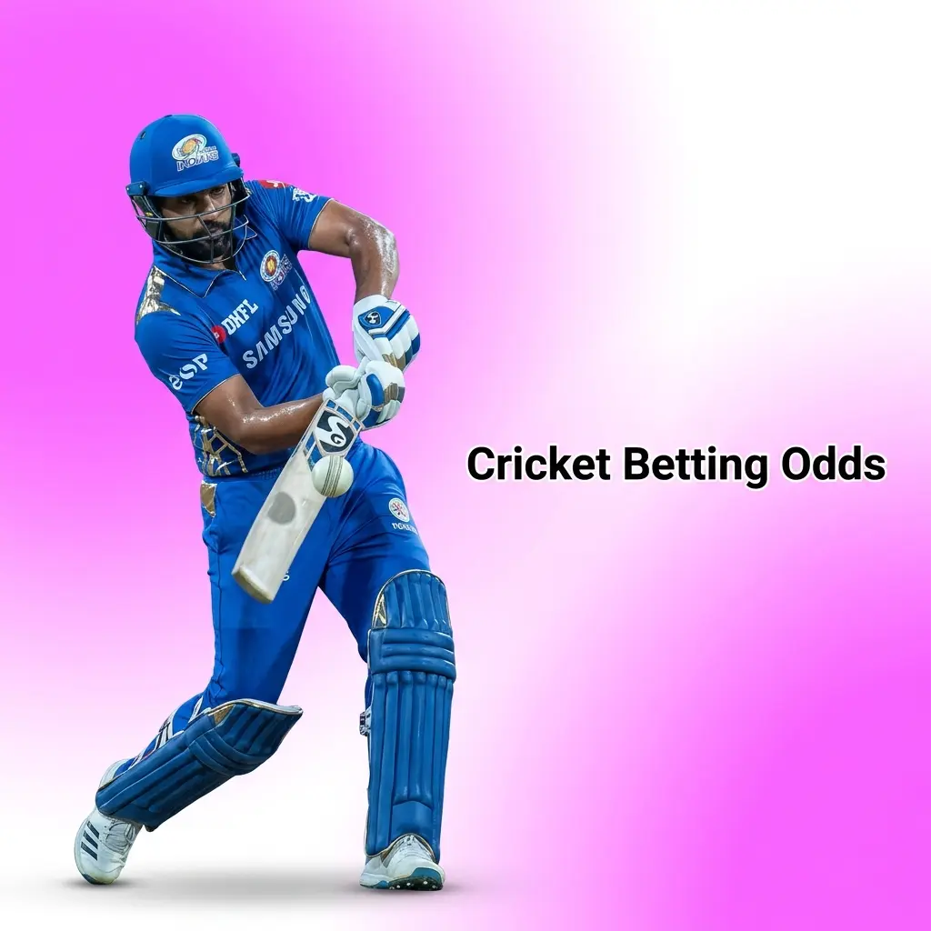 Cricket betting odds display for IPL and ICC matches showing markets like match winner, top batsman, and total runs