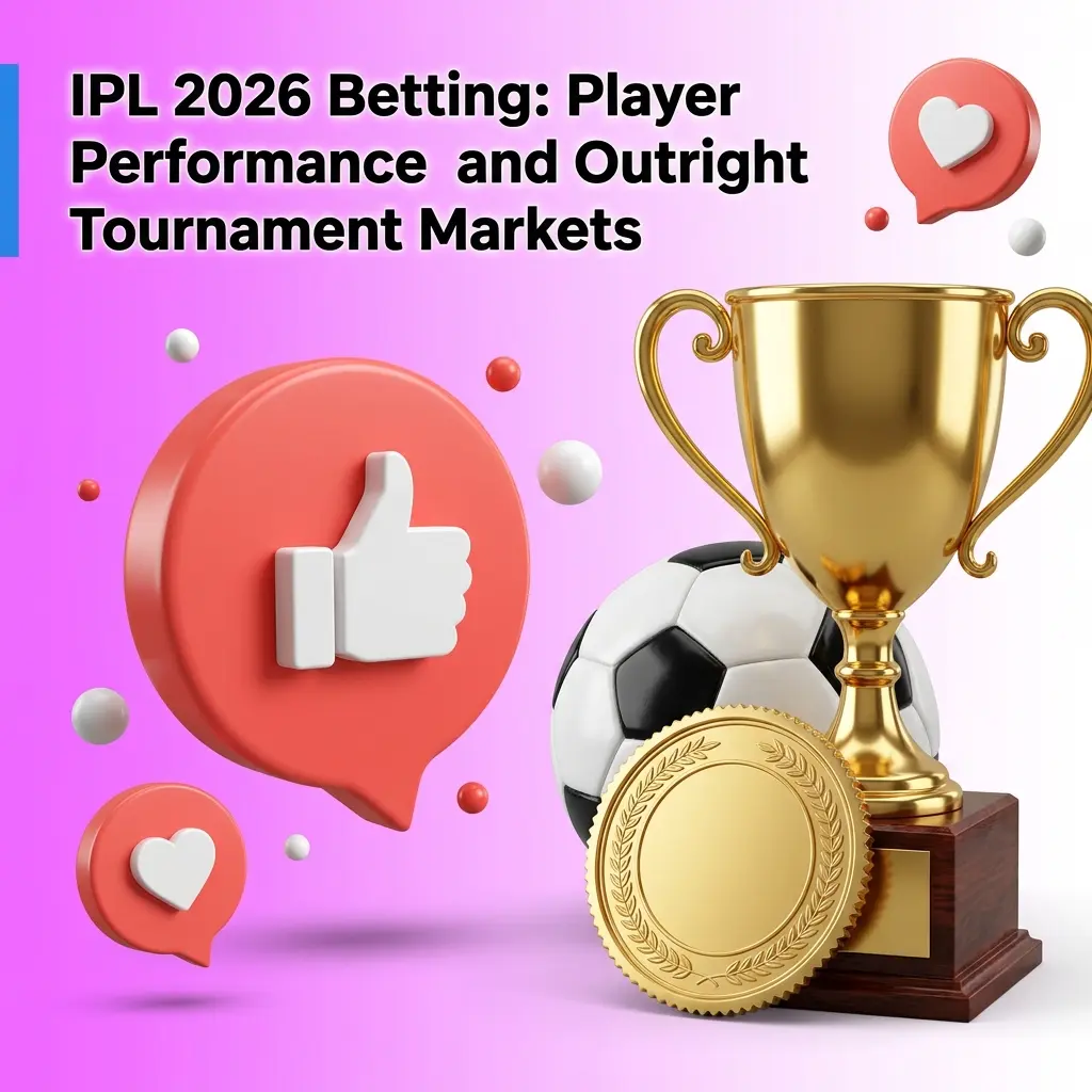IPL 2026 betting markets showing player performance stats, outright tournament odds, and top run-scorer wicket-taker lines