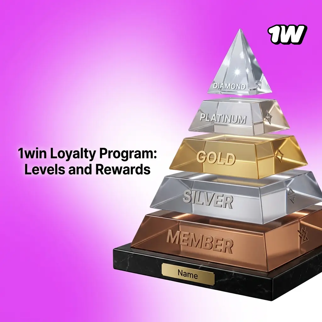 1win loyalty program tiers from Beginner to Master showing W-coins rewards, cashback levels, and VIP benefits for Indian players