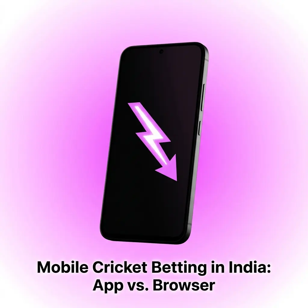 Mobile cricket betting in India showing app vs browser comparison on Android and iOS devices for live wagering