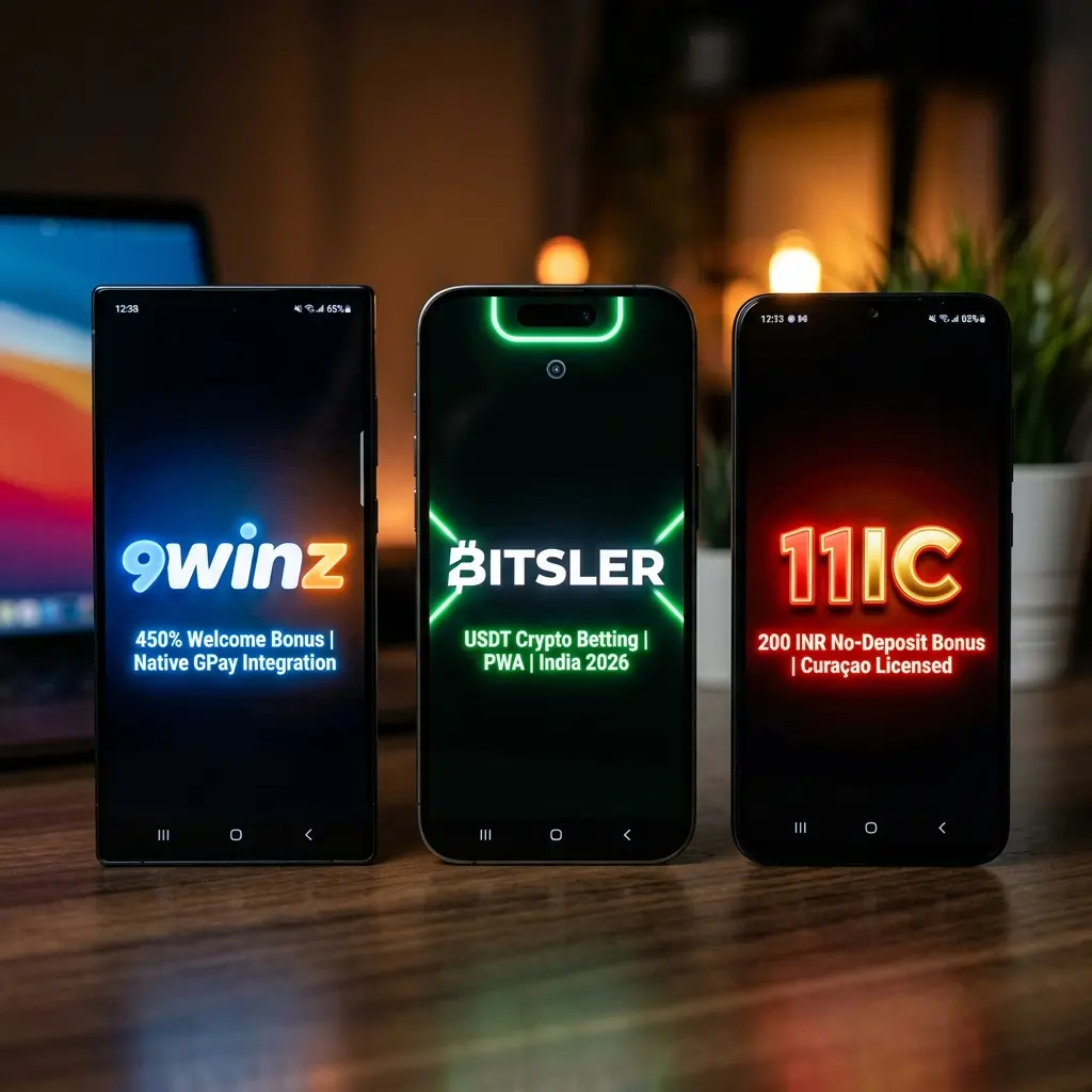 New betting apps for India 2026 featuring 9winz, Bitsler, and 11IC with UPI, crypto, and bonus offers