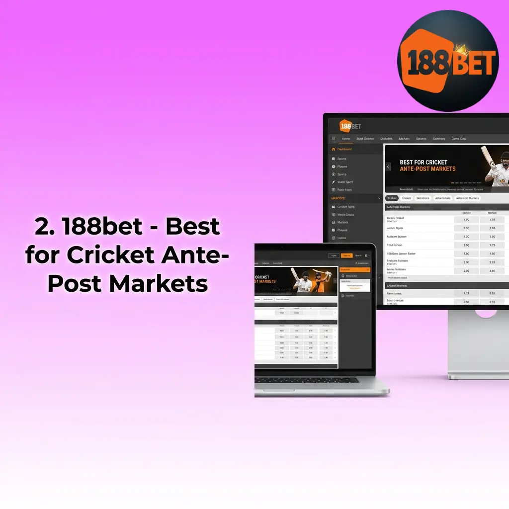 188bet cricket ante-post markets interface showing ICC World Cup outright winner odds with UPI deposit option for India bettors