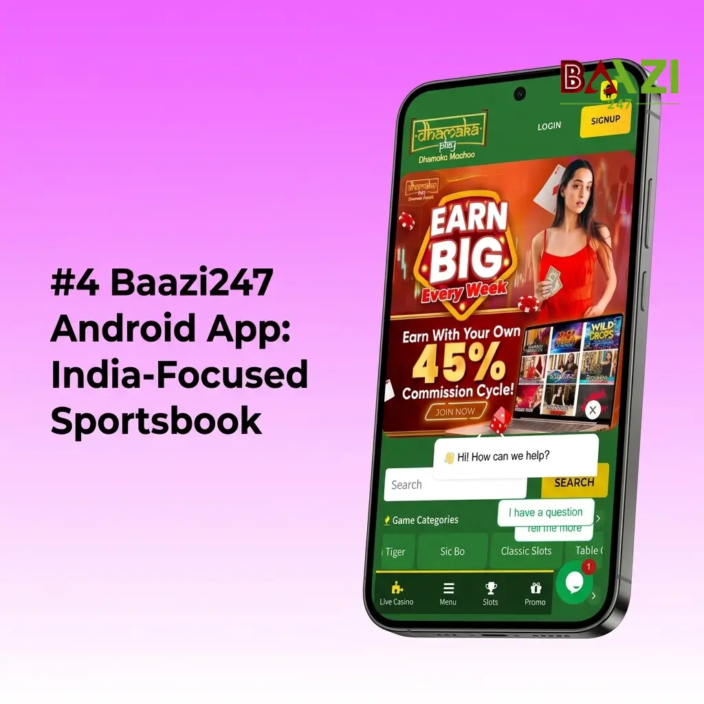 Baazi247 Android app interface showing IPL cricket odds, Google Pay deposit option, and 1000 INR free bet welcome offer