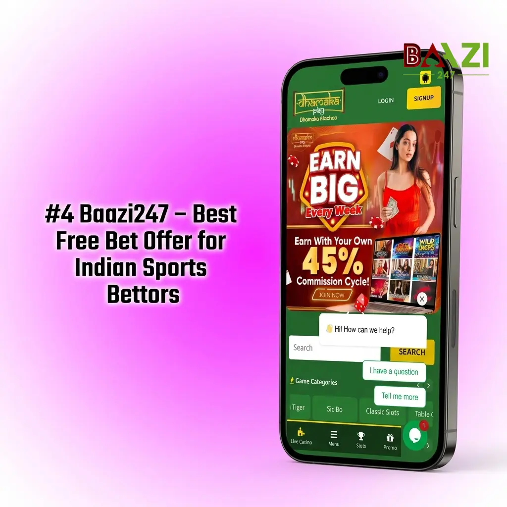 Baazi247 app offering 1000 INR free bet for Indian sports bettors with cricket and kabaddi markets
