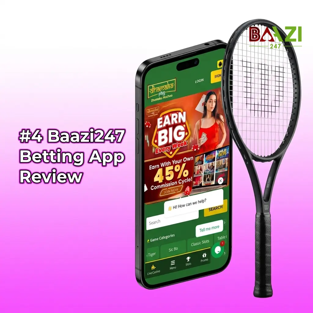 Baazi247 betting app interface showing cricket and kabaddi markets with Google Pay deposit option for India users