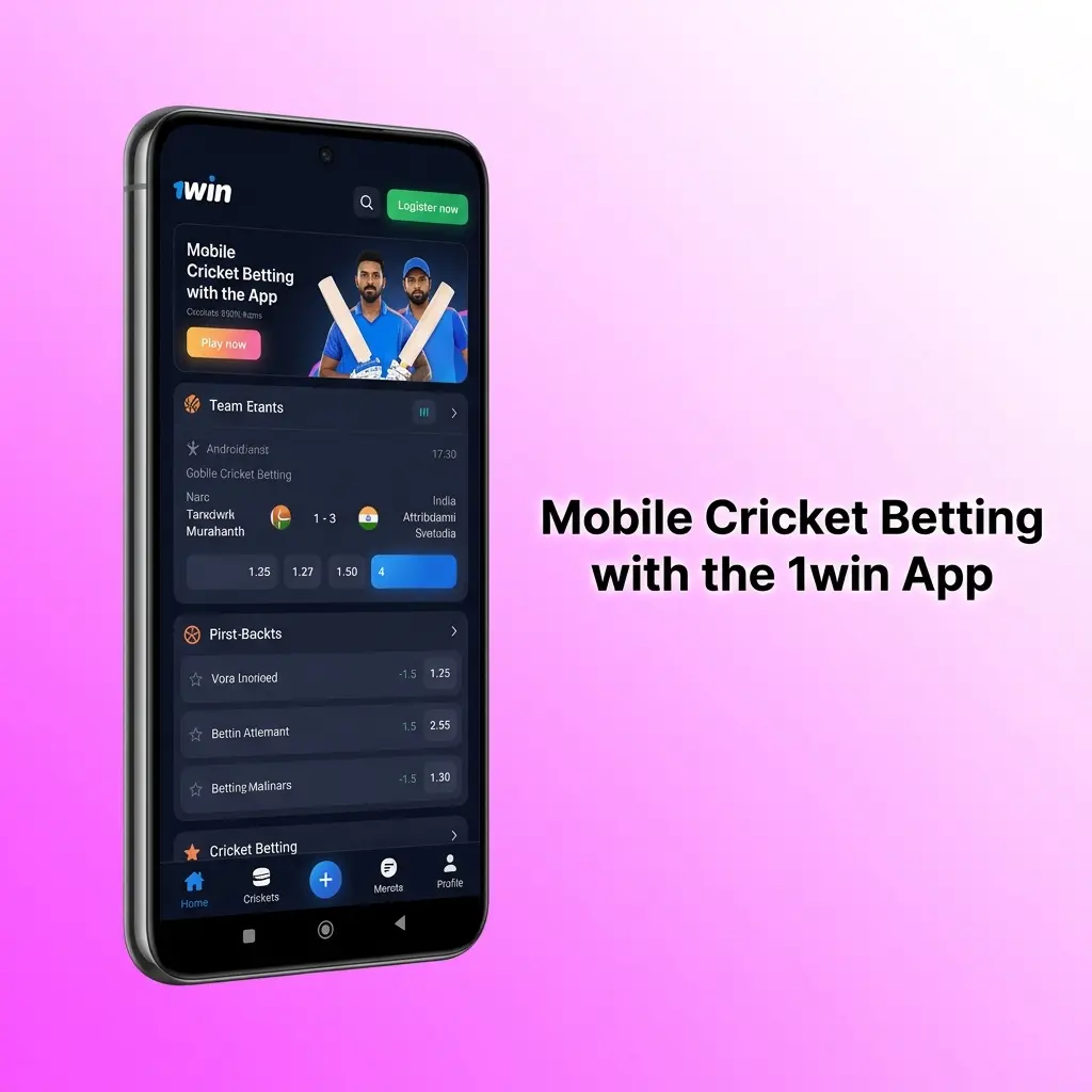 1win mobile app interface showing cricket betting markets on Android and iOS devices for Indian bettors