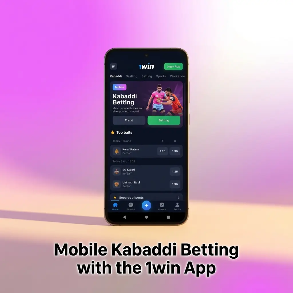 1win mobile app interface showing Kabaddi betting markets and live wagering options for Indian players on Android and iOS