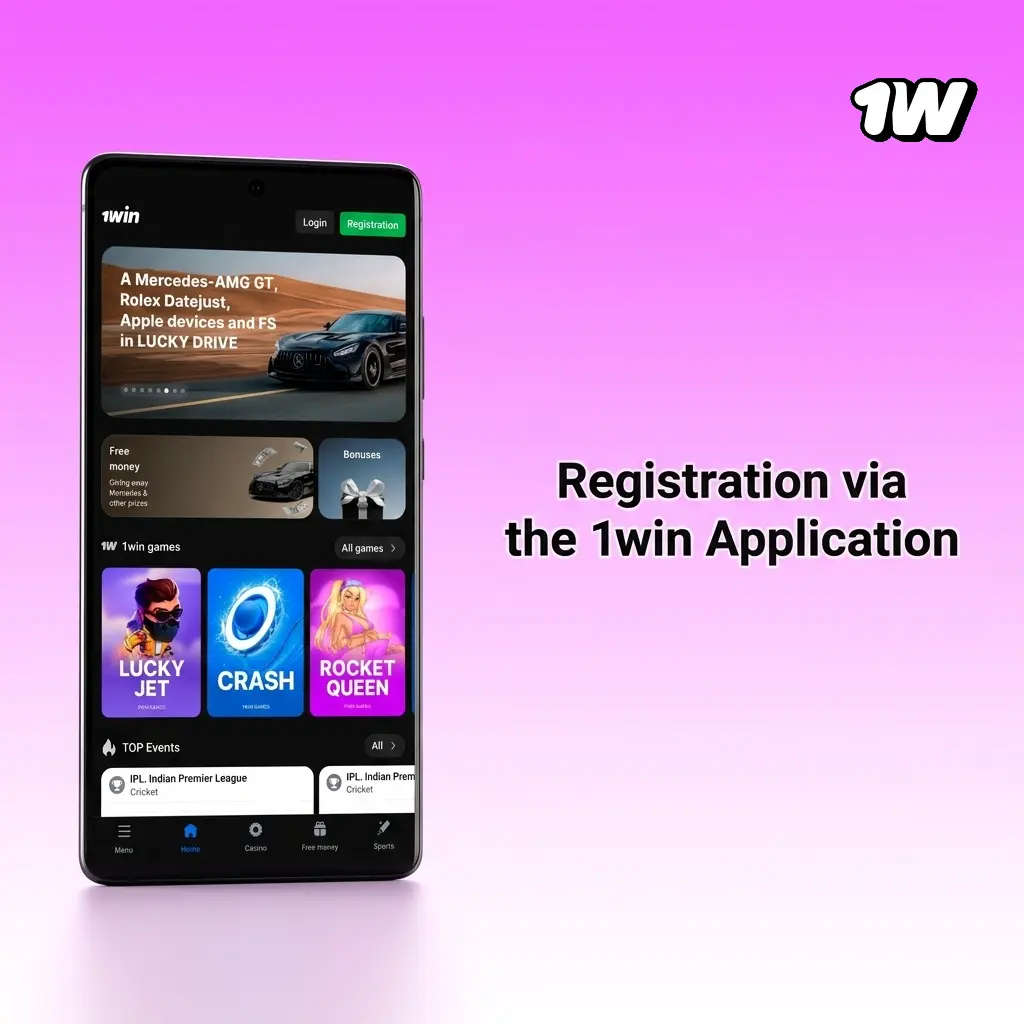 1win mobile app registration screen showing sign-up form for Indian players with INR currency option